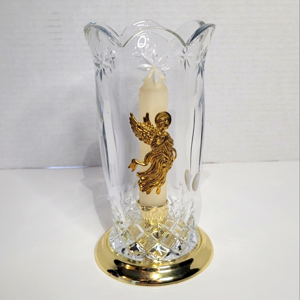 Bohemian Lead Crystal with Angel Candleholder Excellent Condition